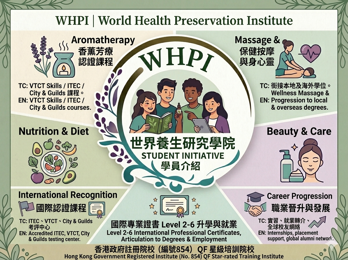 世界養生研究學院 WHPI 校園環境 – 先進的香薰芳療實習室與按摩護理中心